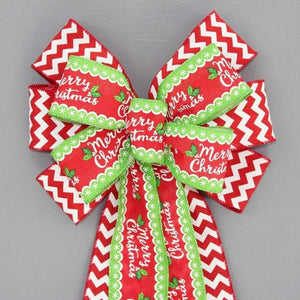 Whimsical Merry Christmas Chevron Christmas Wreath Bow 