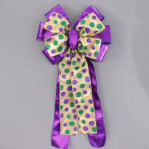 Purple Metallic Sparkle Dots Mardi Gras Bow 