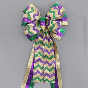 Metallic Stripe Sparkle Chevron Mardi Gras Bow 