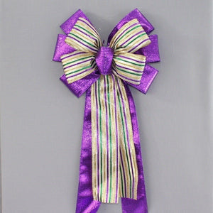 Purple Metallic Stipes Mardi Gras Bow 