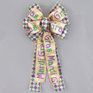 Metallic Harlequin Mardi Gras Wreath Bow 