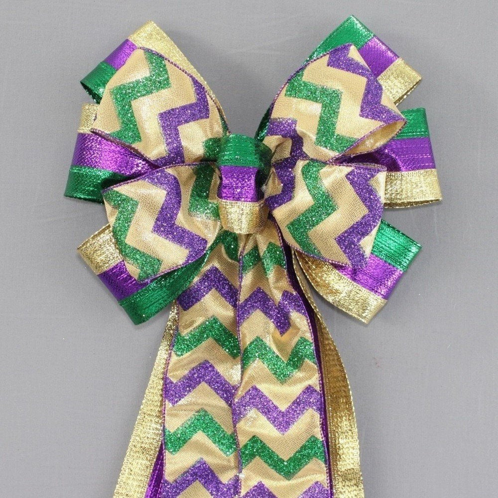 Metallic Stripe Mardi Gras Bow - available in 2 sizes - Package Perfect Bows