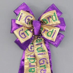 Purple Metallic Mardi Gras Script Wreath Bow 