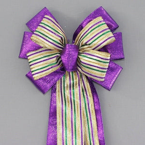 Purple Metallic Stipes Mardi Gras Bow 