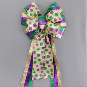 Metallic Stripe Sparkle Dots Mardi Gras Bow 