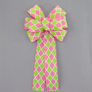 Hot Pink Lime Harlequin Wreath Bow 