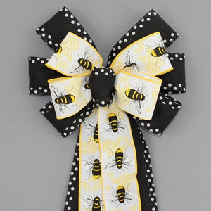 Honeycomb Bumble Bee Spring Wreath Bow 