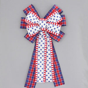 Patriotic Plaid Stars Stripes Wreath Bow 