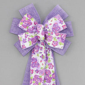 Watercolor Floral Lavender Spring Wreath Bow 