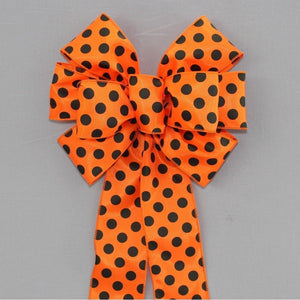 Orange Black Polka Dot Halloween Wreath Bow 