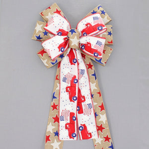 Patriotic Red Truck Stars Wreath Bow 