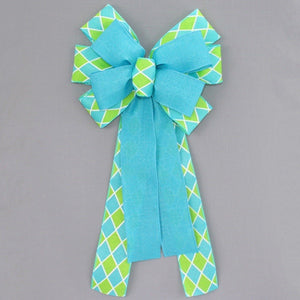 Turquoise Lime Harlequin Spring Wreath Bow 