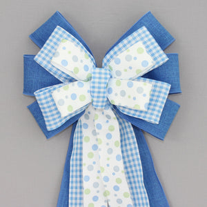 Royal Blue Gingham Dot Wreath Bow 