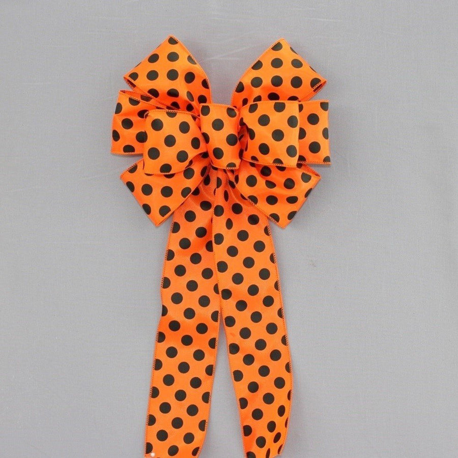 Orange Black Polka Dot Halloween Wreath Bow 