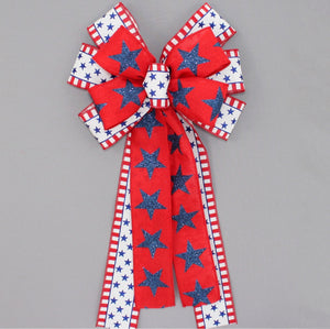 Patriotic Metallic Stars Wreath Bow 