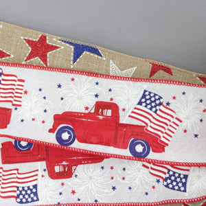 Patriotic Red Truck Stars Wreath Bow 