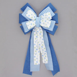 Royal Blue Gingham Dot Wreath Bow 