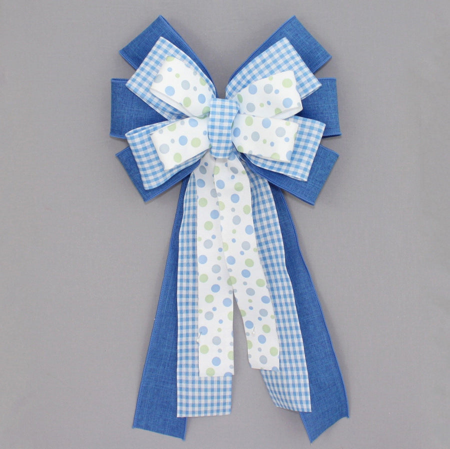 Royal Blue Gingham Dot Wreath Bow 