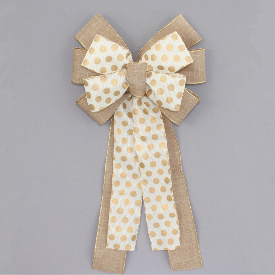 Natural Gold Dot Wreath Bow 