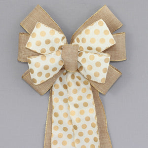 Natural Gold Dot Wreath Bow 