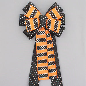 Festive Dot Stripe Halloween Wreath Bow 