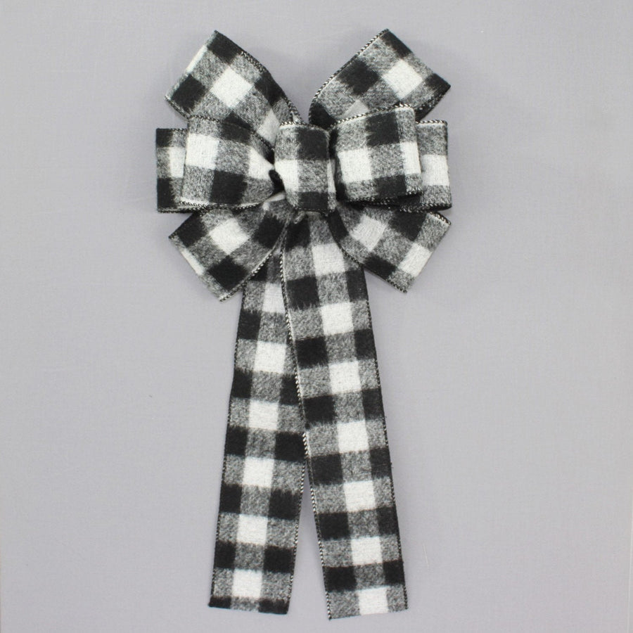 Black White Buffalo Flannel Plaid Christmas Bow 