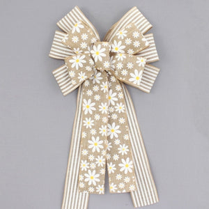 Daisy White Stripe Wreath Bow 