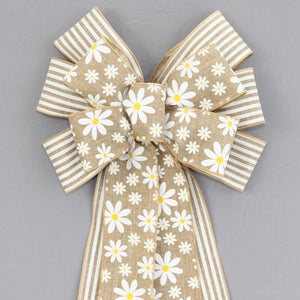 Daisy White Stripe Wreath Bow 