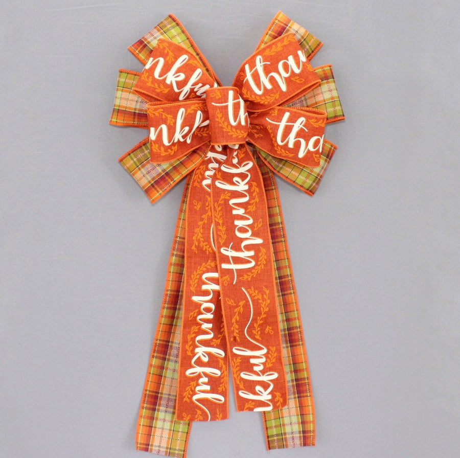 Thankful Field Stitch Plaid Fall Wreath Bow 