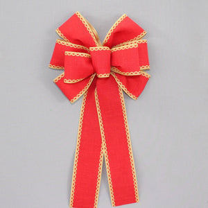 Red Rustic Natural Scallop Edge Christmas Wreath Bow 