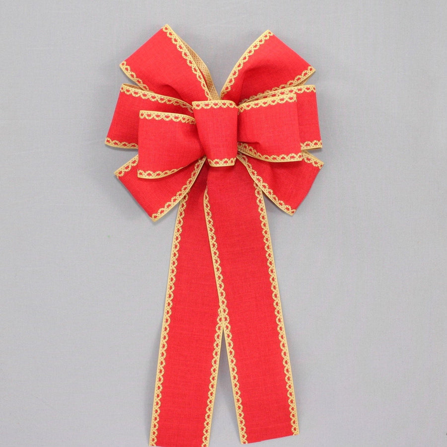 Red Rustic Natural Scallop Edge Christmas Wreath Bow 