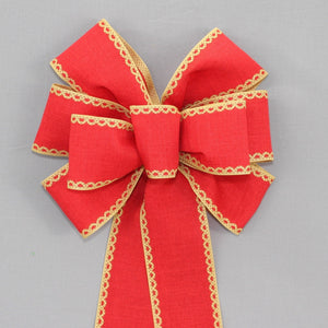 Red Rustic Natural Scallop Edge Christmas Wreath Bow 