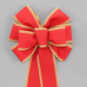 Red Rustic Natural Scallop Edge Christmas Wreath Bow 