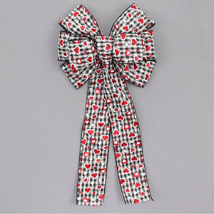 Sparkle Hearts Gingham Valentine's Day Bow
