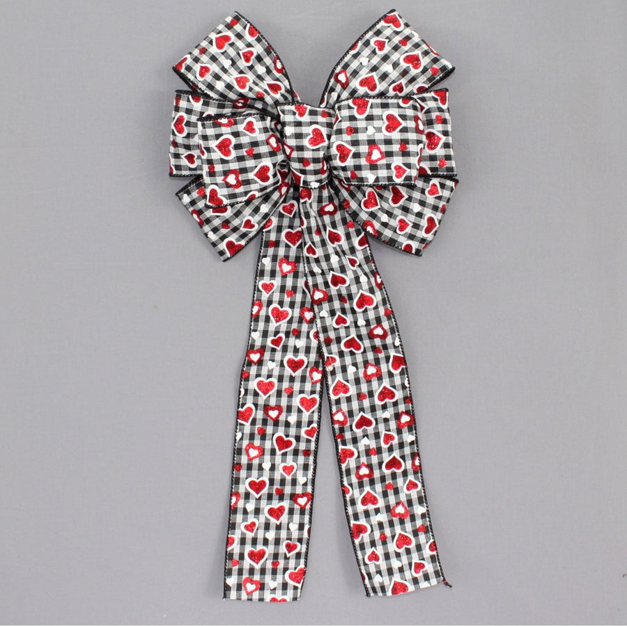 Sparkle Hearts Gingham Valentine's Day Bow