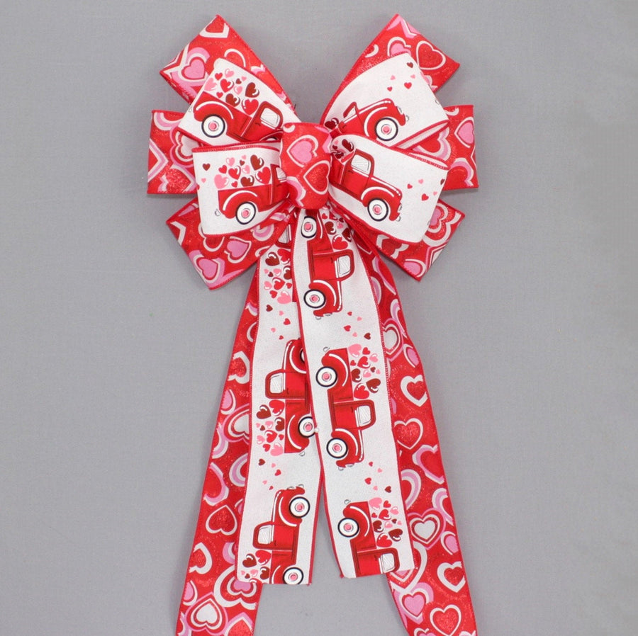Red Truck Floating Hearts Valentine's Day Wreath Bow