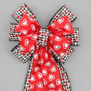 Red Sparkle Hearts Gingham Valentine's Wreath Day Bow