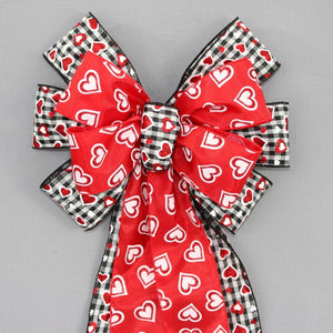 Red Sparkle Hearts Gingham Valentine's Wreath Day Bow