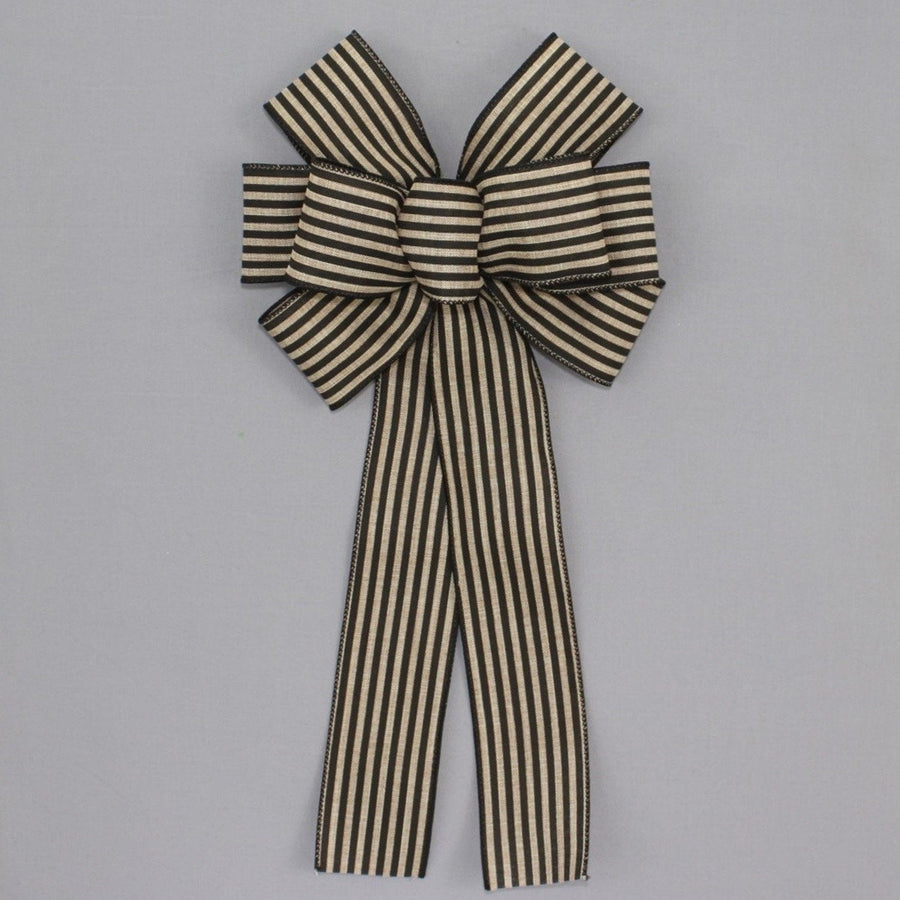 Black Natural Cabana Stripe Wreath Bow