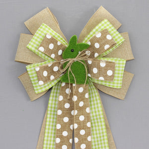 Moss Bunny Gingham Polka Dot Easter Wreath Bow