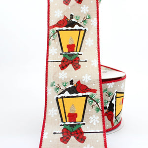 2.5" Christmas Cardinal Holiday Lamp Post Wired Ribbon (10 yards)