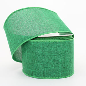 2.5" Emerald Green Linen Christmas Wired Ribbon (10 yards)