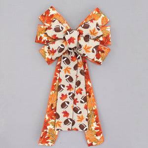 Fall Football Vibrant Maple Leaves Wreath Bow