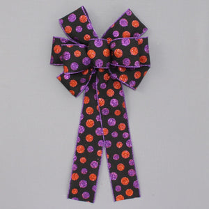 Orange Purple Sparkle Polka Dot Halloween Wreath Bow