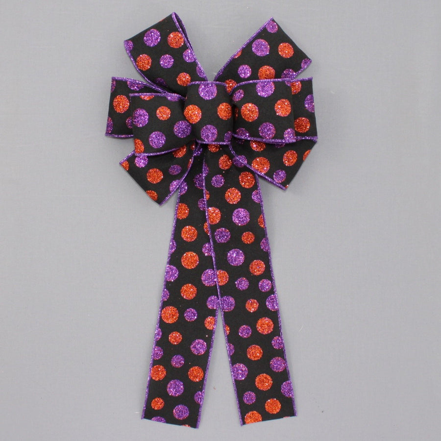 Orange Purple Sparkle Polka Dot Halloween Wreath Bow