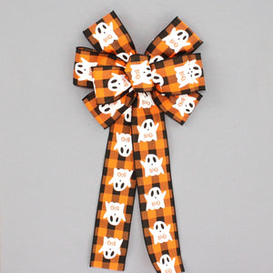 Boo Ghost Buffalo Plaid Halloween Bow