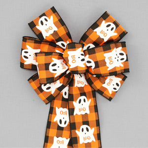 Boo Ghost Buffalo Plaid Halloween Bow