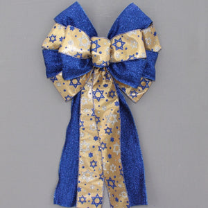 Star of David Silver Blue Hanukkah Wreath Bow