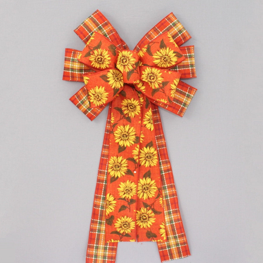 Natural Sunflower Cider Plaid Fall Wreath Bow