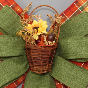 Sunflower Fall Basket Cider Plaid Wreath Bow
